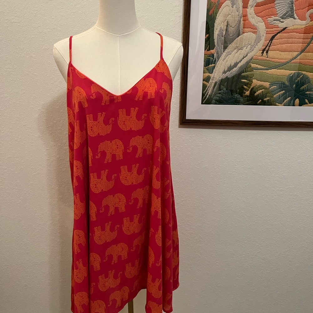 Elephant Print Slip Dress in Hot Pink and Orange
